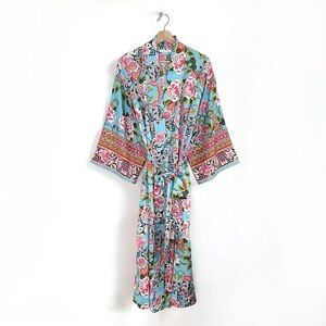 Natori Private Luxuries Kimono Robe Satin Floral Porcelain Multicolor Medium